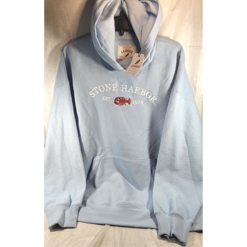 League 91 Women's Stone Harbor Reverse Fleece Lobster Hoodie - Cashmere Blue -XL